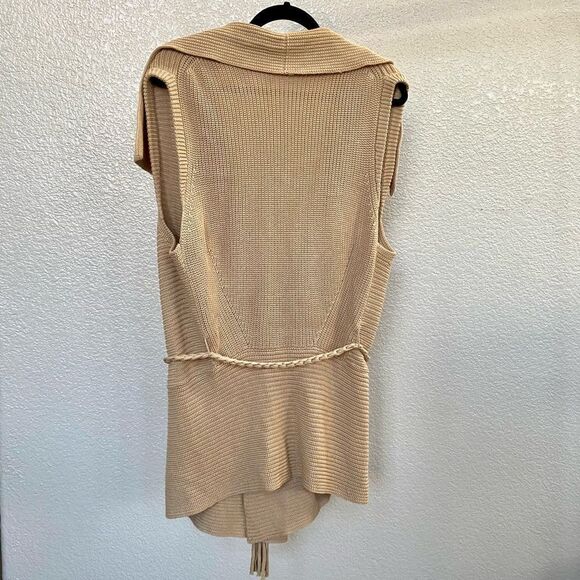 Kobi Halperin Tan Sleeveless Shawl Collar Draped Cotton Cardigan, Size L - Picture 6 of 7
